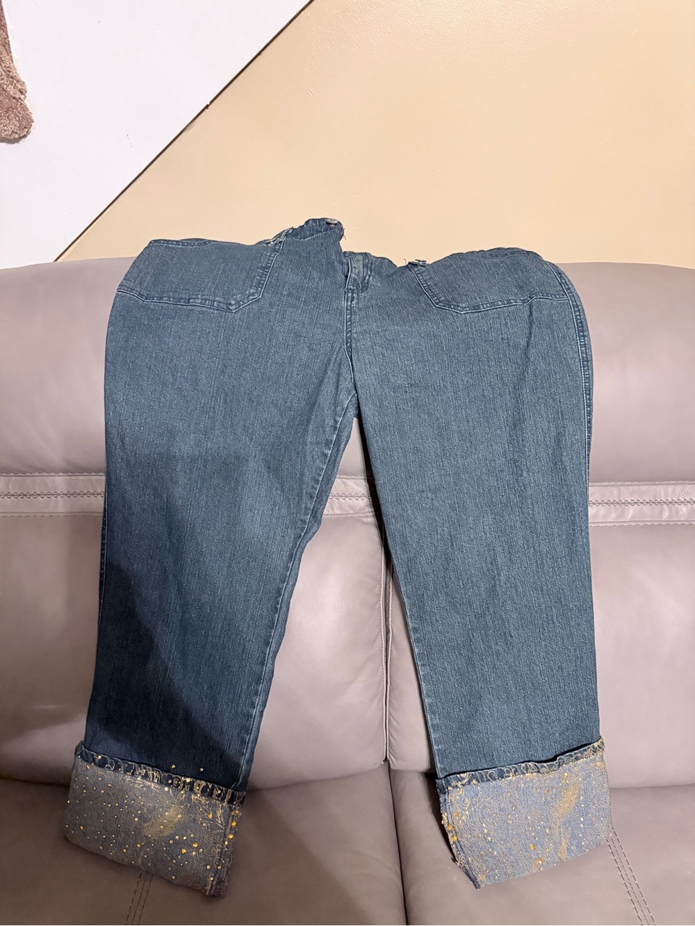 metrostyle Dark Blue Denim Jeans capris with Gold sequin  stretch